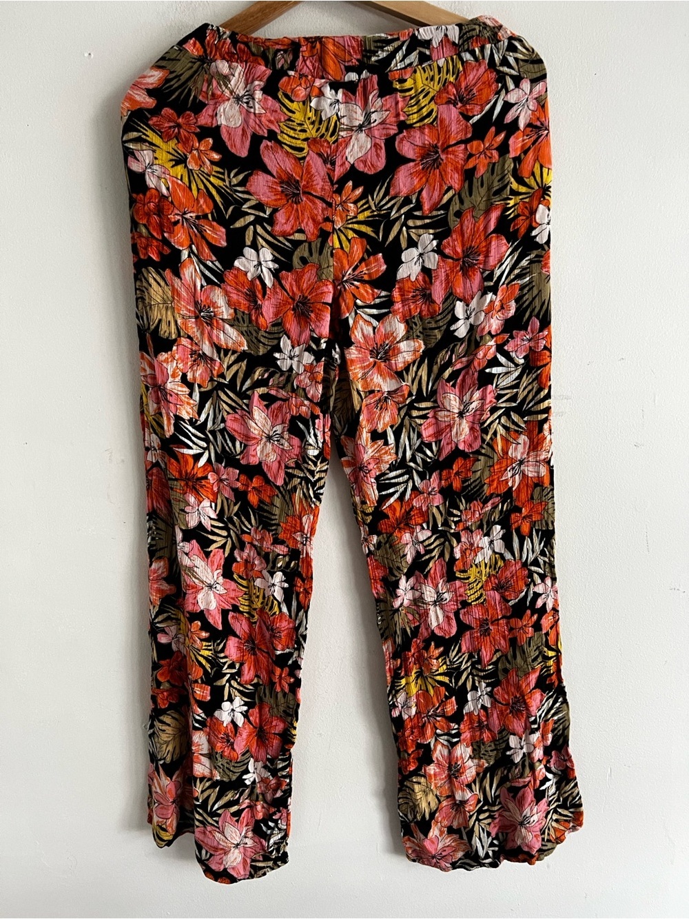 Billabong Black Wide-Leg Pants with Red, Pink & Yellow Floral Print